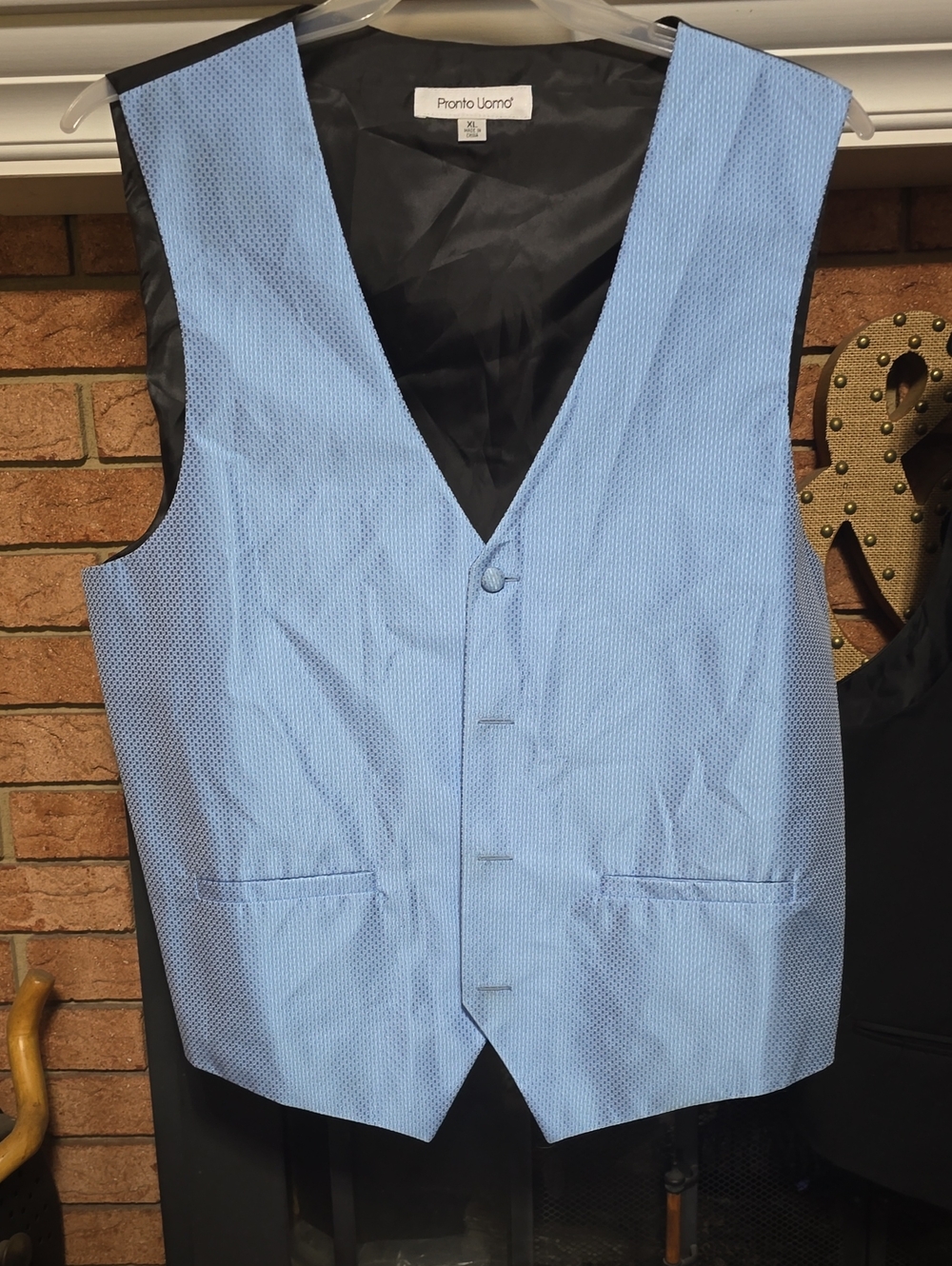 Pronto Uomo Sky Blue Textured V-Neck Dress Vest